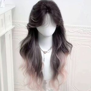 Voluminous Black and Pink Ombre Wig with Natural Waves